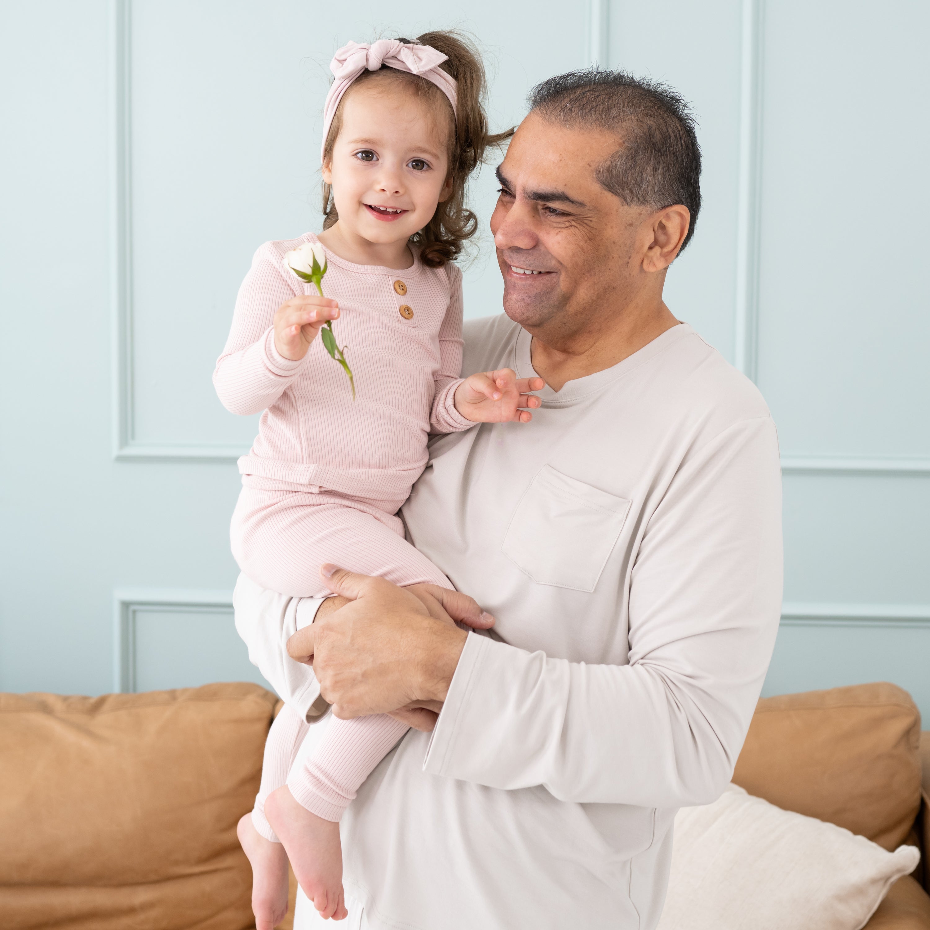 Ribbed Henley Pyjama Set in Blush