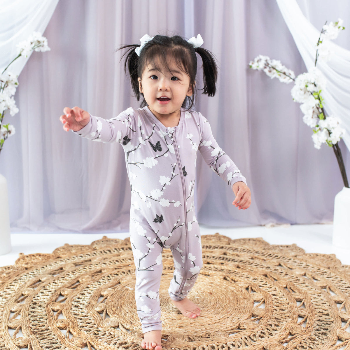 Zippered Footless Sleepsuit in Cherry Blossom