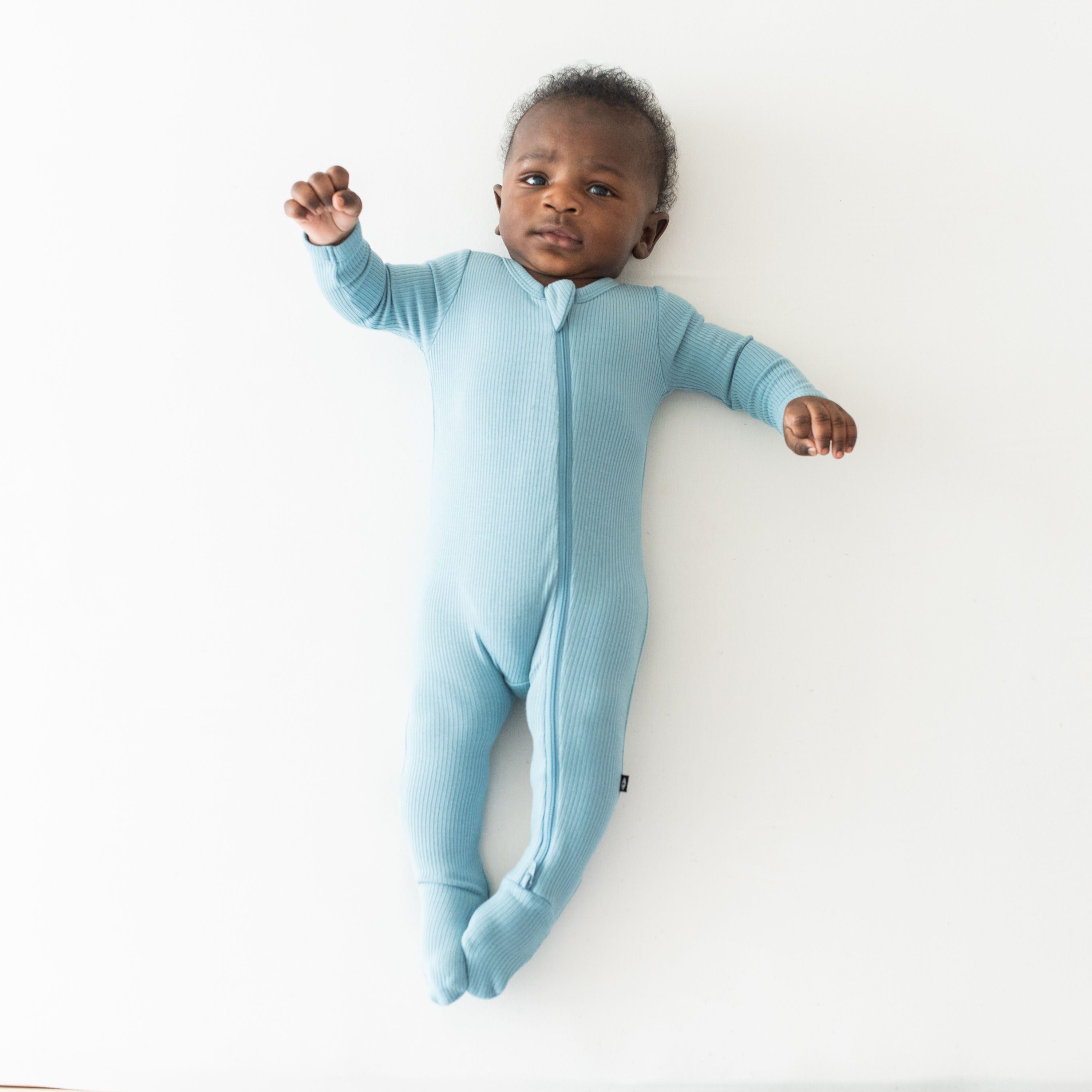 Ribbed Zippered Sleepsuit in Dusty Blue