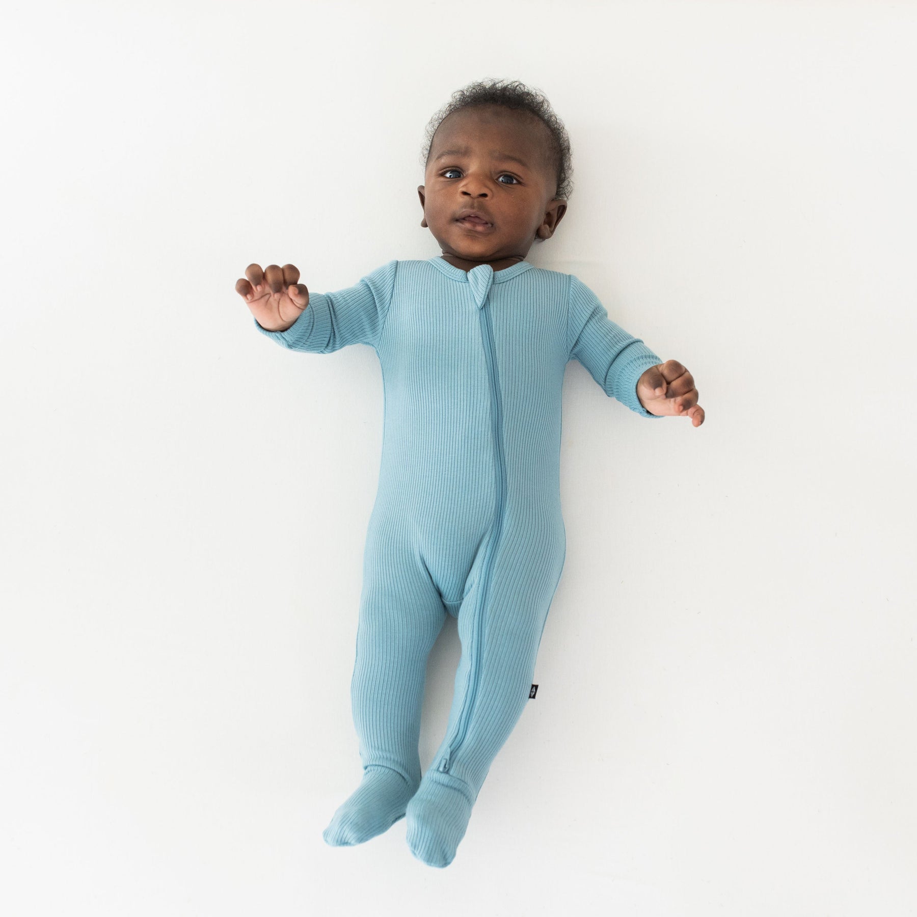 Ribbed Zippered Sleepsuit in Dusty Blue