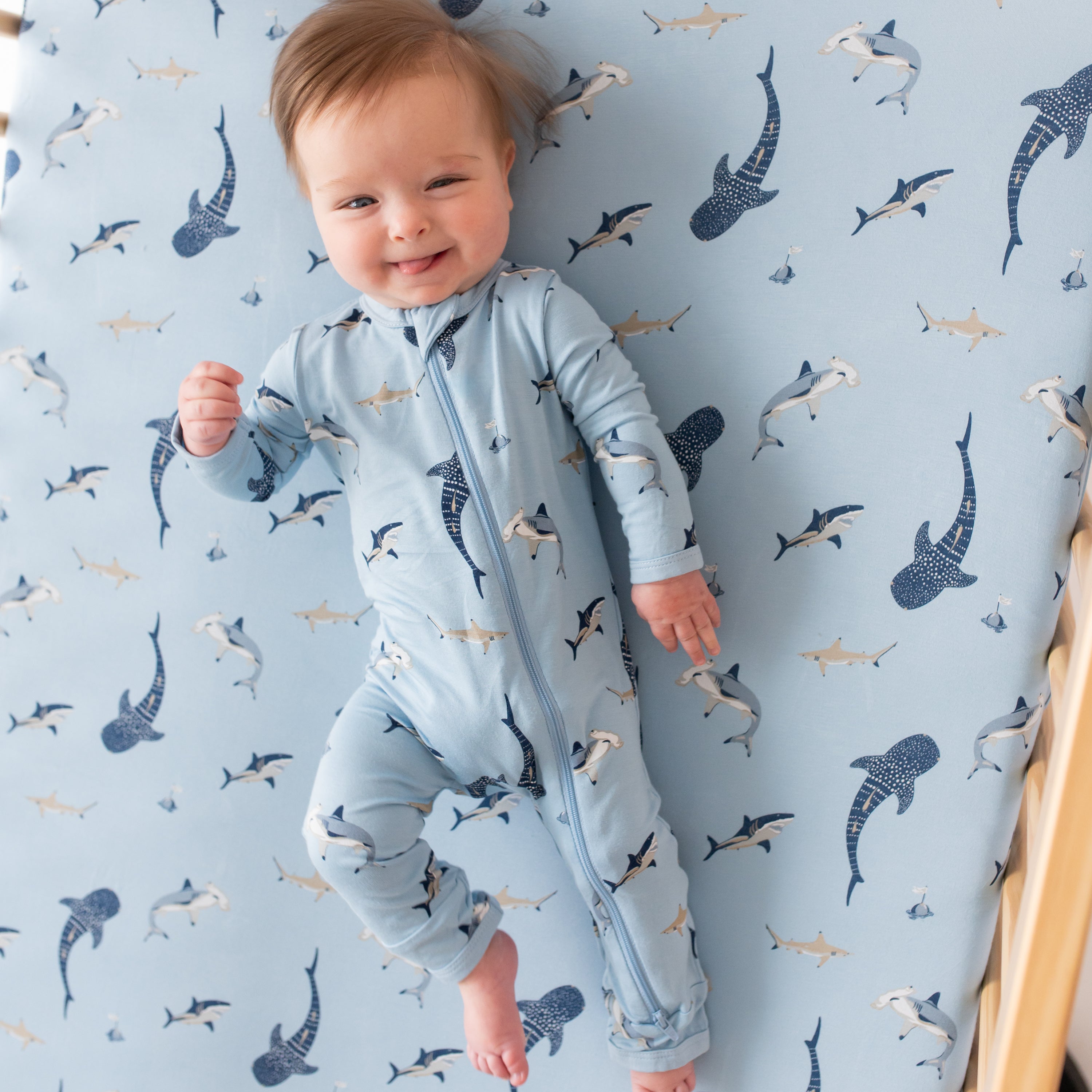 Zippered Footless Sleepsuit in Stream Shark