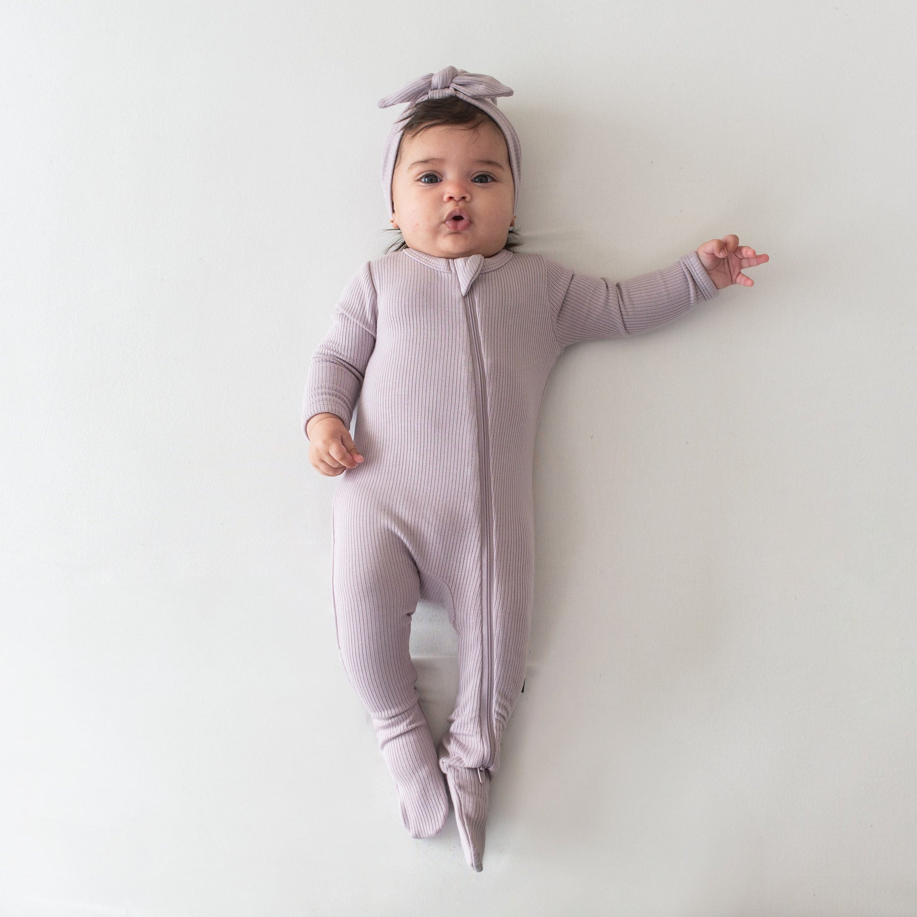 Ribbed Zippered Sleepsuit in Wisteria