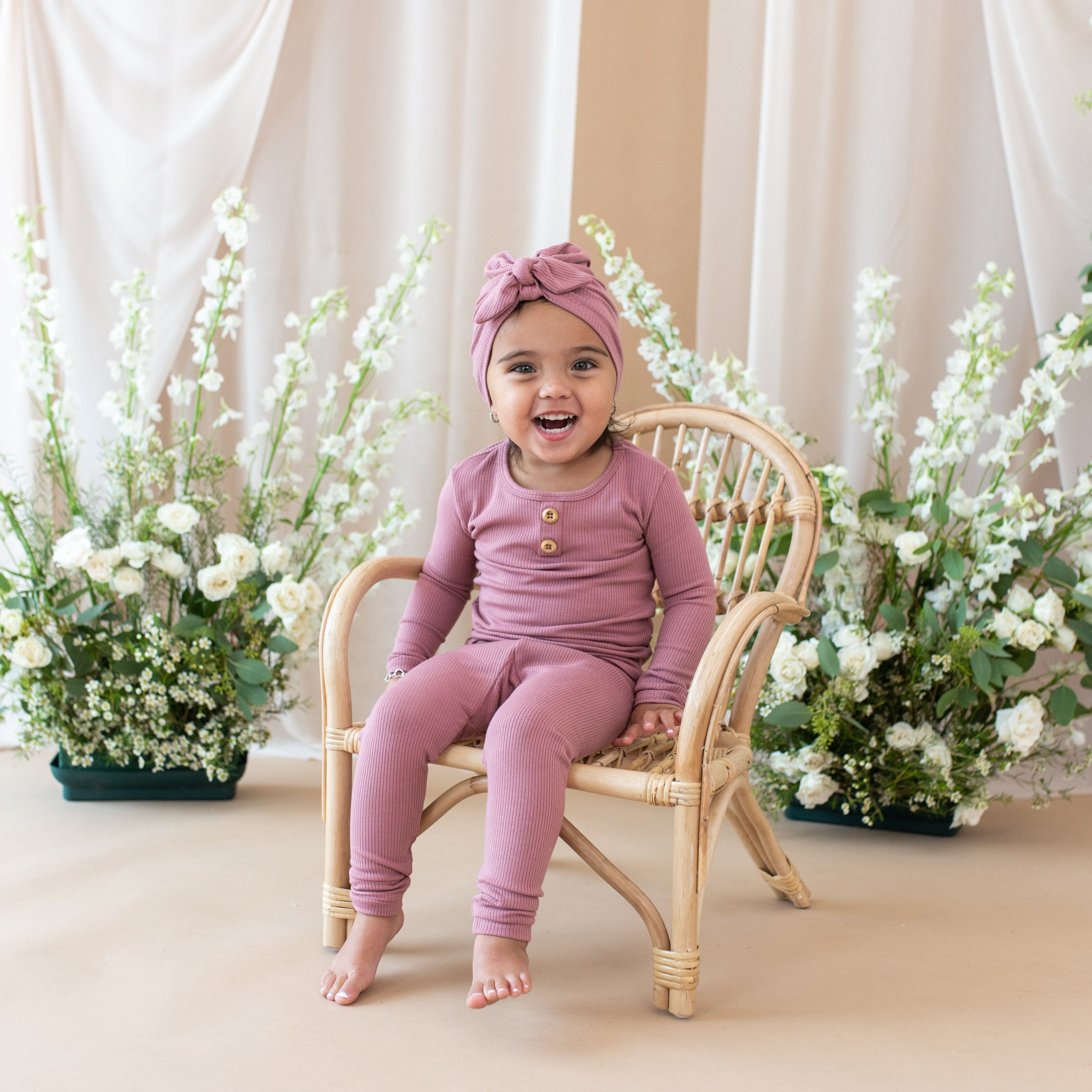 Kyte Baby Ribbed Henley Set Ribbed Henley Set in Dusty Rose