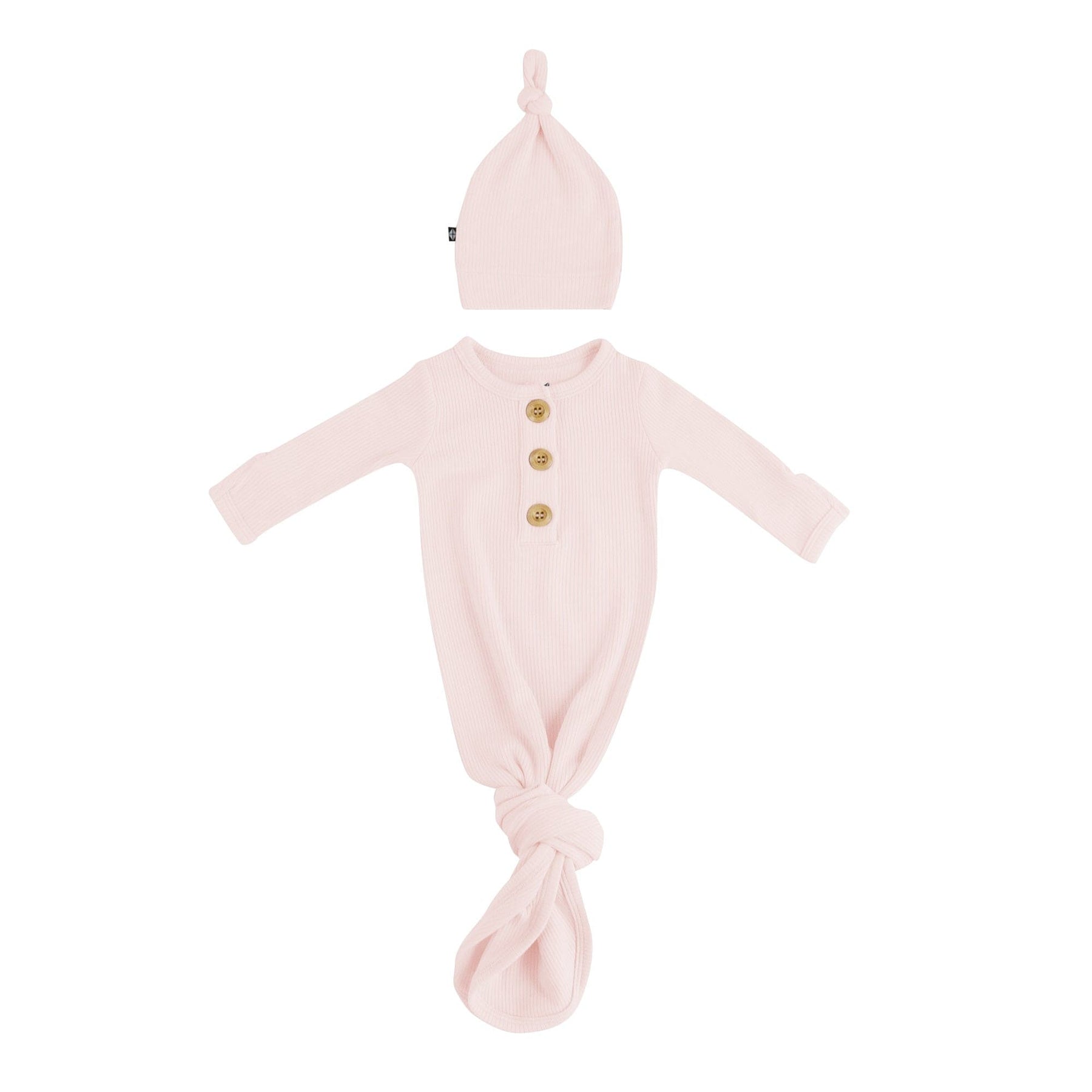 Kyte Baby Ribbed Knotted Gown with Hat Set Ribbed Knotted Gown with Hat Set in Blush