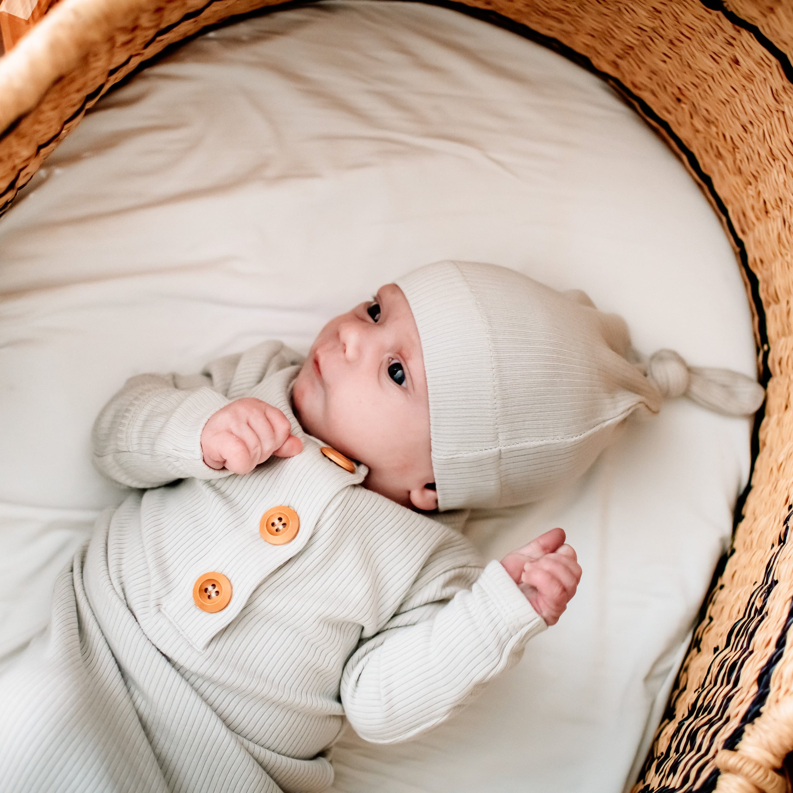 Kyte Baby Ribbed Knotted Gown with Hat Set Ribbed Knotted Gown with Hat Set in Oat