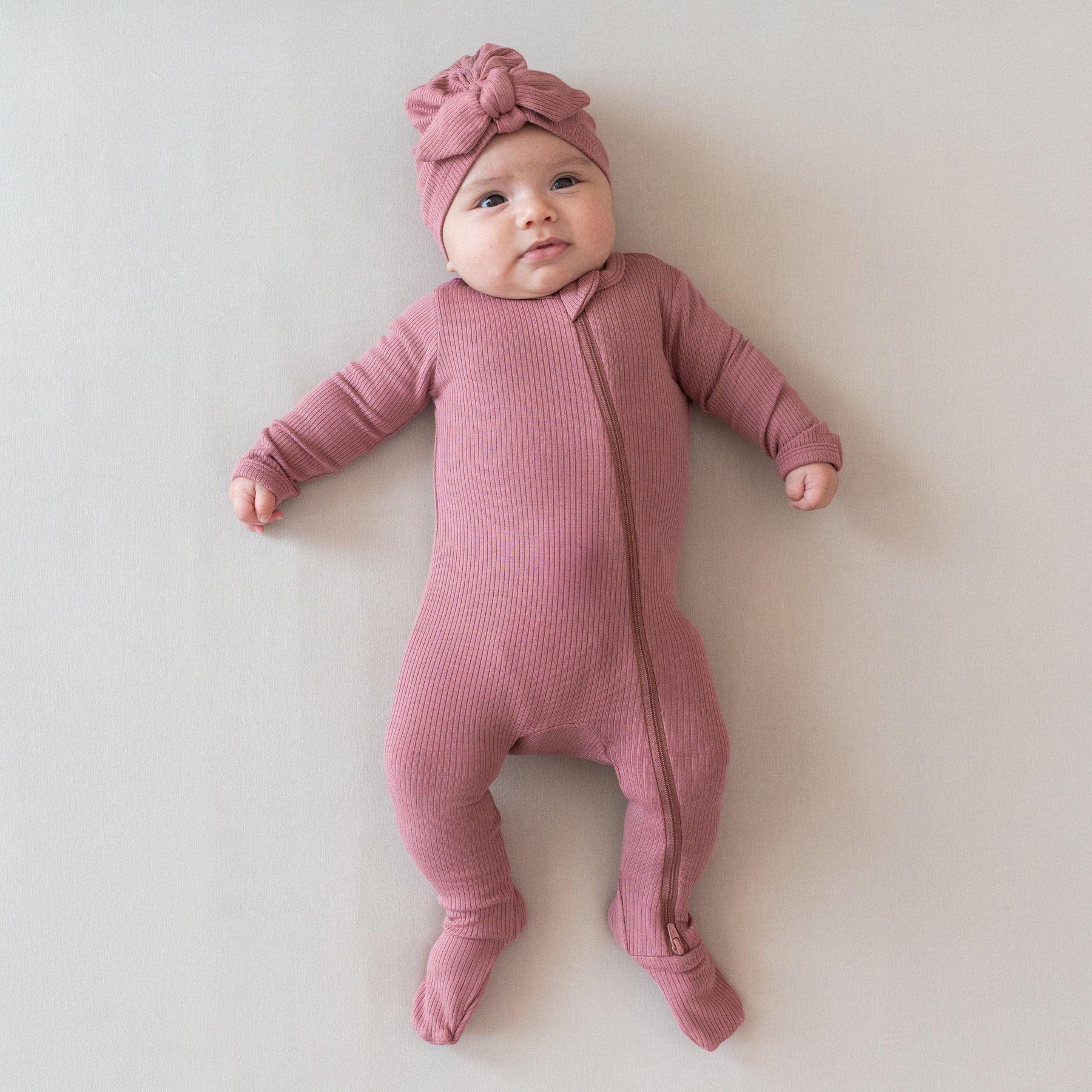 Kyte Baby Ribbed Zipper Footie Ribbed Zipper Footie in Dusty Rose