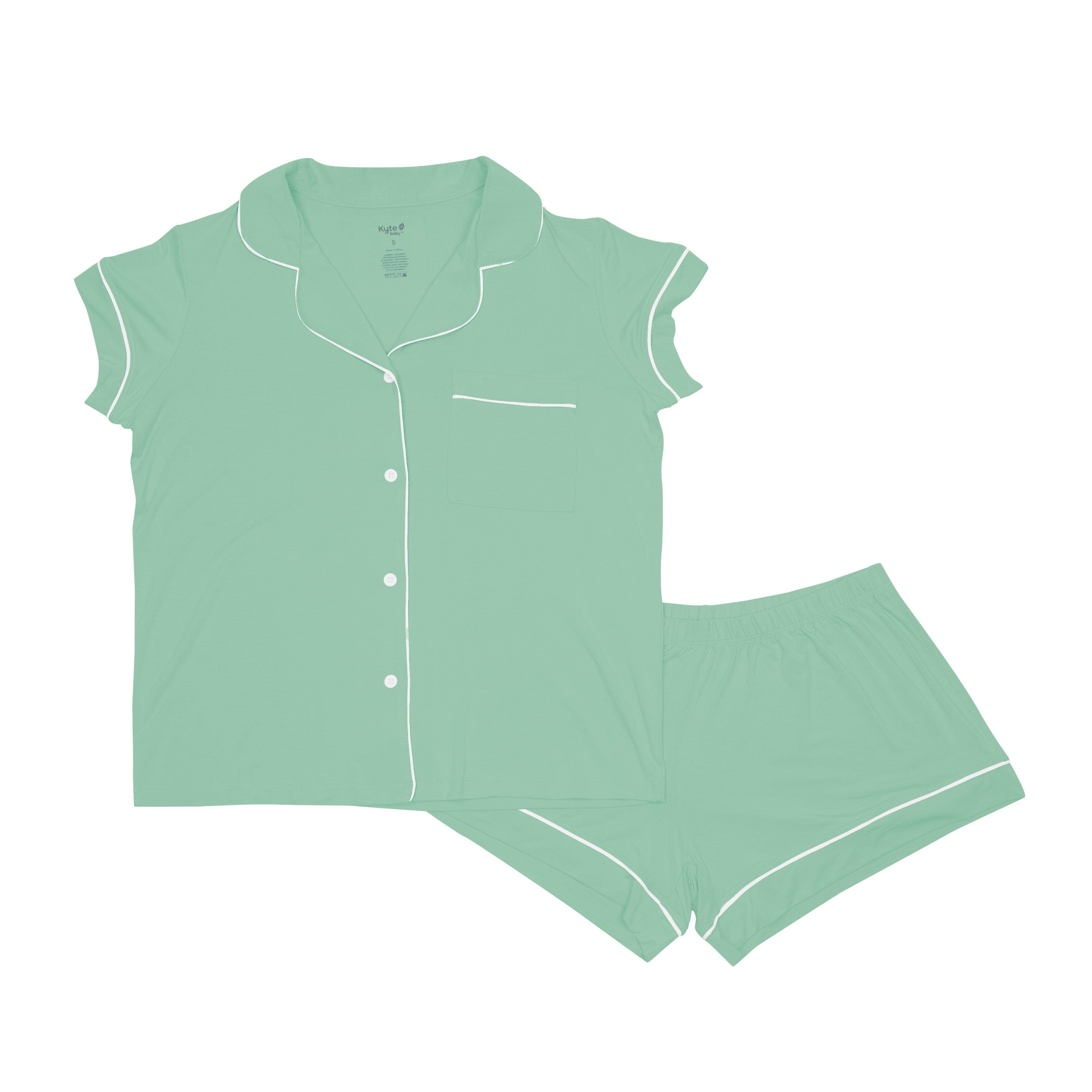 Kyte Baby Women’s Short Sleeve Pajama Set Women’s Short Sleeve Pajama Set in Wasabi with Cloud Trim