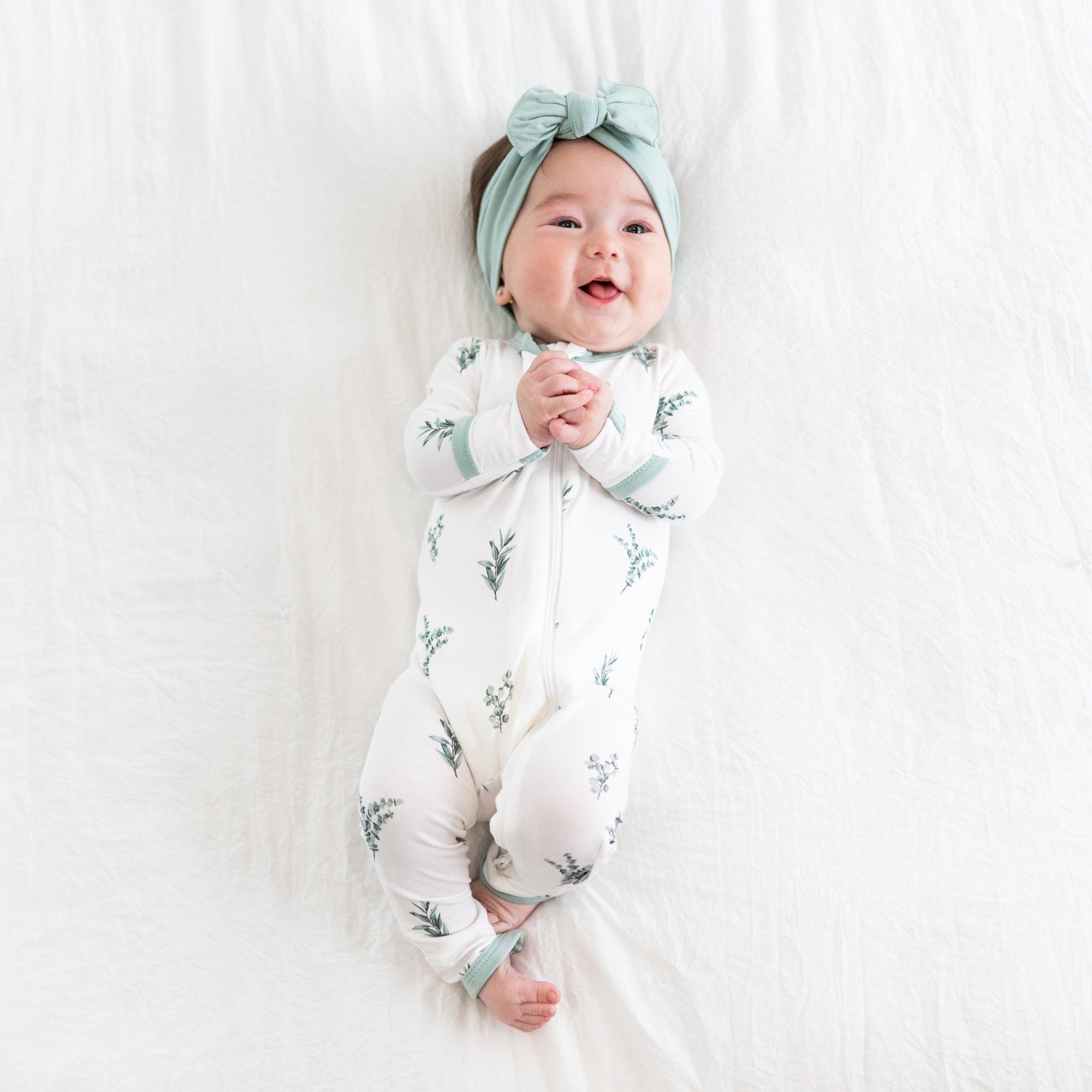 Kyte BABY Zippered Rompers Printed Zippered Romper in Eucalyptus