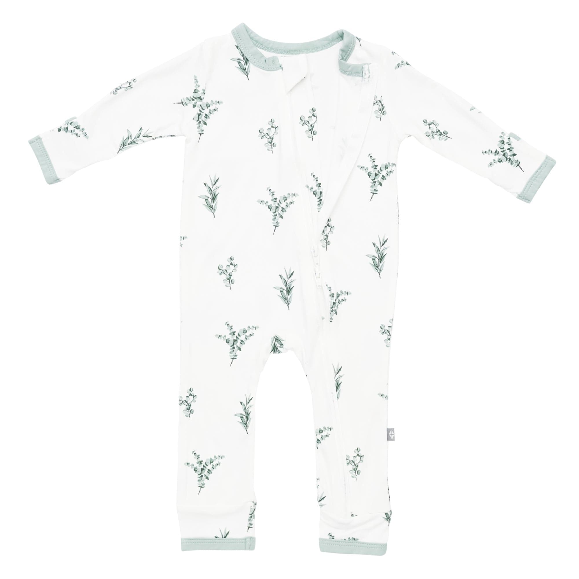 Kyte BABY Zippered Rompers Printed Zippered Romper in Eucalyptus